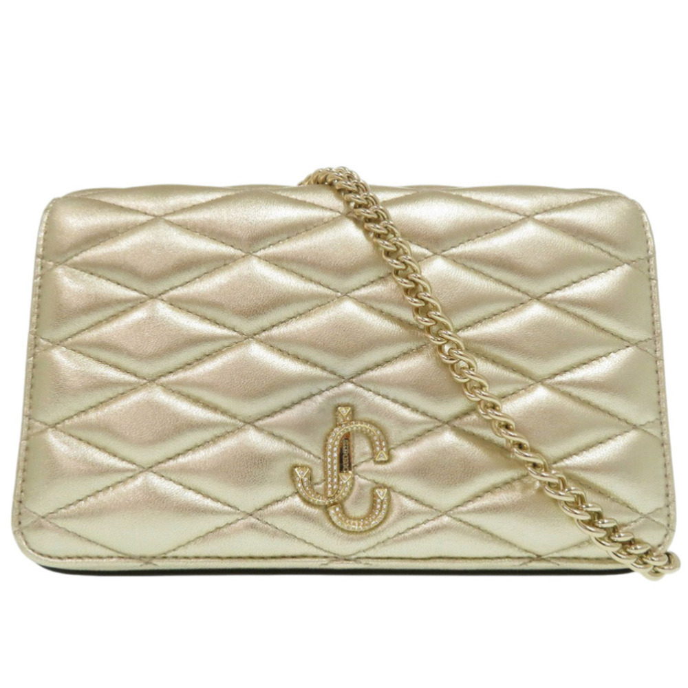 Jimmy Choo JC Bar Quilted Wallet Chain Long Leather Beige 0727JIMMY CHOO